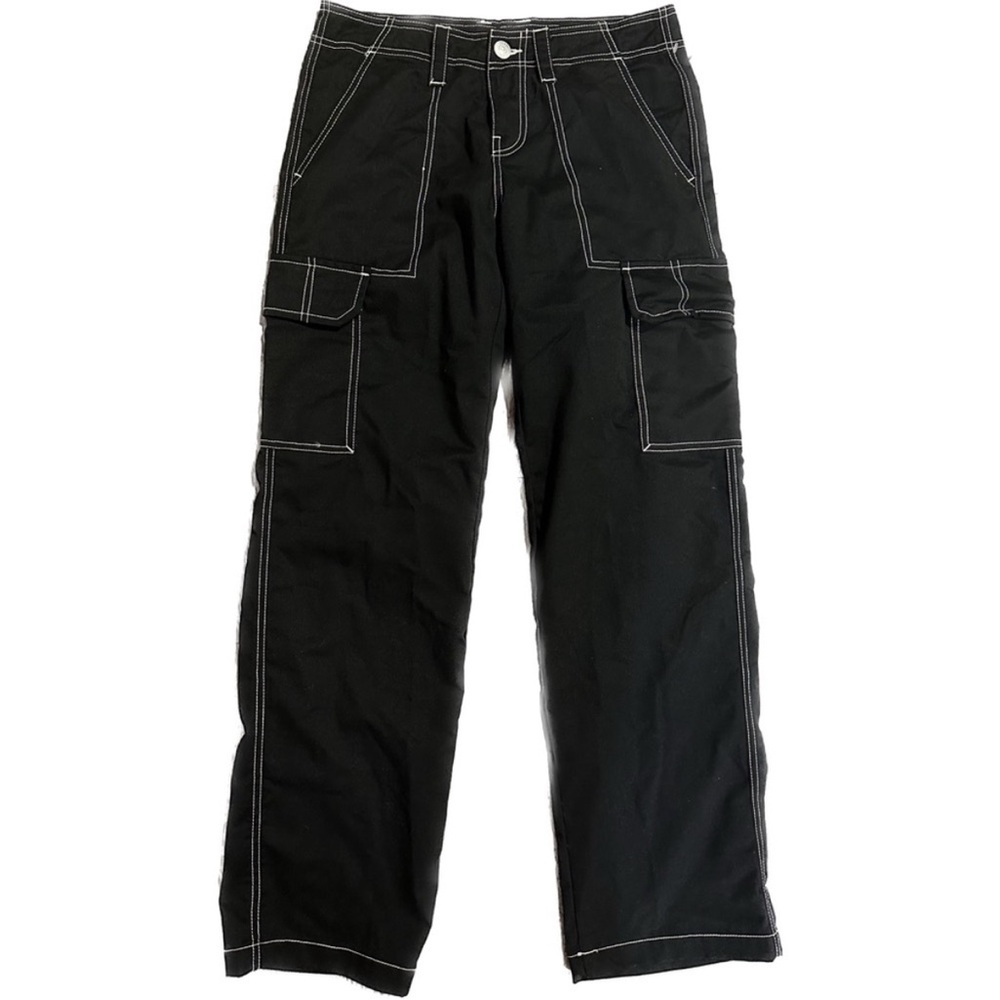 True Religion Jet Black Military Cargo Black Pants With White Stitching Size 26 - Picture 6 of 13